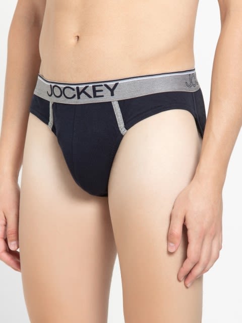 Men's Super Combed Cotton Rib Solid Brief with Ultrasoft Waistband - Deep Navy(Pack of 2)