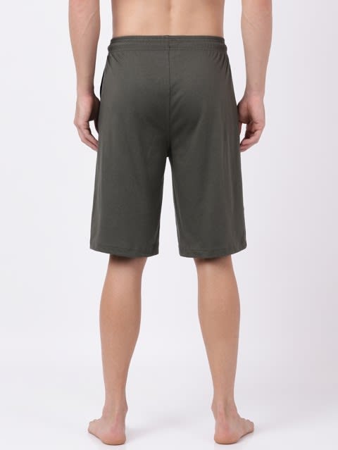 Men's Super Combed Cotton Rich Regular Fit Solid Shorts with Side Pockets - Deep Olive & Black
