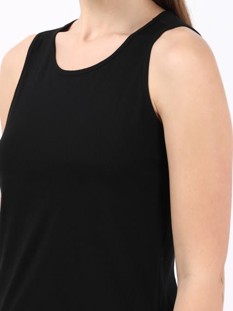 Women's Super Combed Cotton Rich Solid Curved Hem Styled Tank Top - Black