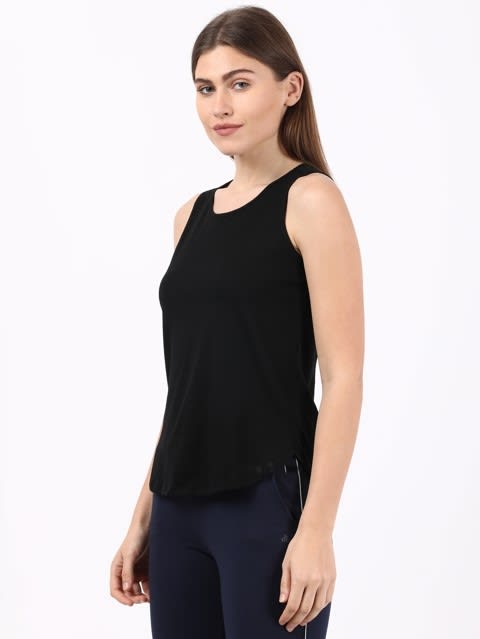 Women's Super Combed Cotton Rich Solid Curved Hem Styled Tank Top - Black