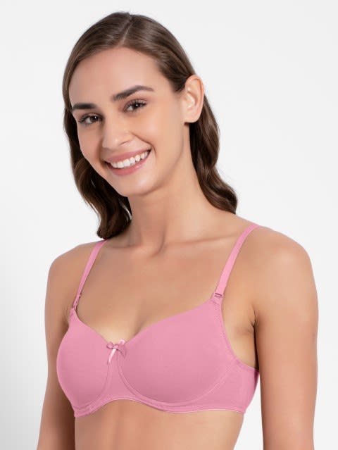 Women's Wirefree Padded Super Combed Cotton Elastane Stretch Medium Coverage Multiway Styling T-Shirt Bra with Detachable Straps - Heather Rose