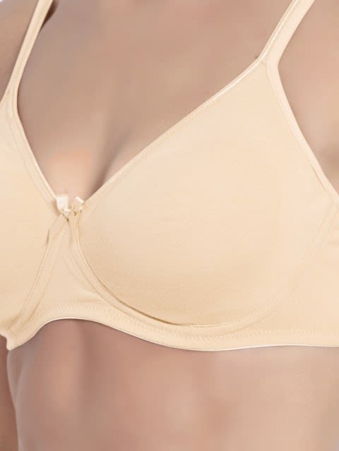 Women's Wirefree Non Padded Super Combed Cotton Elastane Stretch Medium Coverage Everyday Bra with Concealed Shaper Panel and Adjustable Straps - Skin