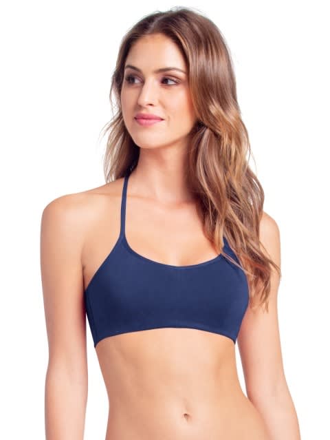 Women's Wirefree Padded Super Combed Cotton Elastane Stretch Medium Coverage Slip-On Bra with Stylised Strappy Back and Breathable Spacer Cup - Blue Depth