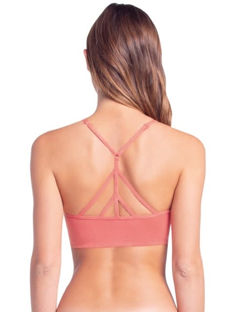 Women's Wirefree Padded Super Combed Cotton Elastane Stretch Medium Coverage Slip-On Bra with Stylised Strappy Back and Breathable Spacer Cup - Passion Red Melange