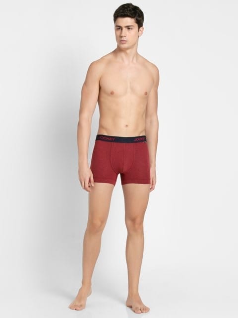 Ultra-soft Mens Trunks with Double layer Contoured Pouch & Extended Waistband (Pack of 2) - Red Melange