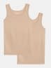 Girl's Super Combed Cotton Rib Solid Tank Top - Skin(Pack of 2)
