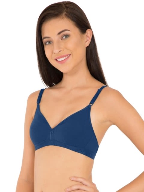 Women's Wirefree Non Padded Super Combed Cotton Elastane Stretch Medium Coverage Beginners Bra with Ultrasoft and Durable Underband - Estate Blue