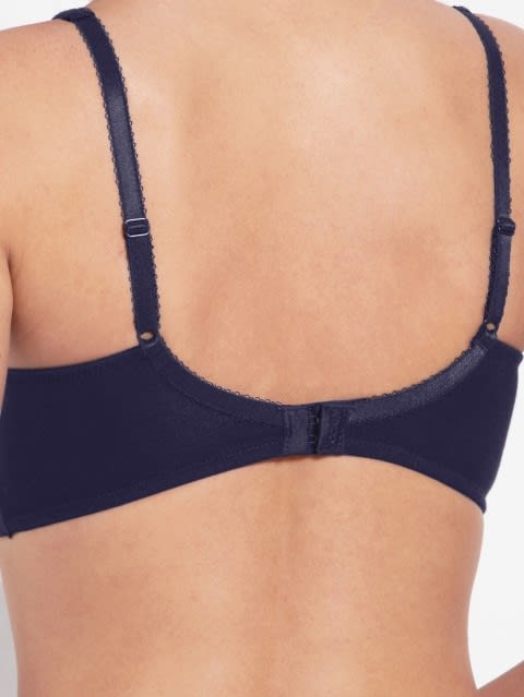 Women's Wirefree Non Padded Super Combed Cotton Elastane Stretch Full Coverage Everyday Bra with Concealed Shaper Panel and Broad Fabric Straps - Classic Navy
