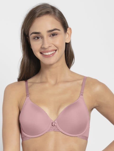 Women's Under-Wired Padded Soft Touch Microfiber Nylon Elastane Stretch Full Coverage Lace Styling Multiway T-Shirt Bra with Adjustable Straps - Fragrant Lily