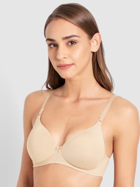 Women's Wirefree Padded Microfiber Nylon Elastane Stretch Full Coverage Multiway Styling T-Shirt Bra with Magic Under Cup - Light Skin