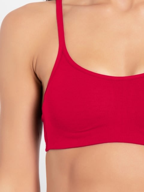 Women's Wirefree Non Padded Super Combed Cotton Elastane Stretch Full Coverage Beginners Bra with Adjustable Straps - Sangria Red