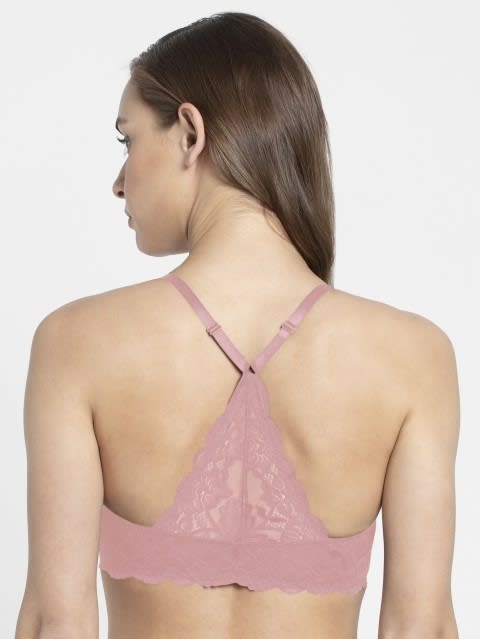 Front Open Underwired Padded T-Shirt Bra with Lace Back Styling - Fragrant Lily