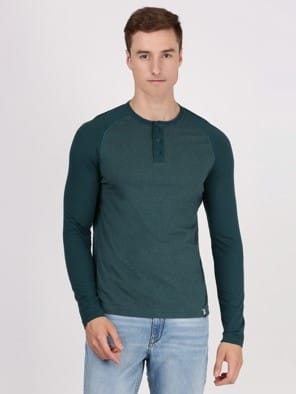 Super Combed Cotton Rich Solid Henley Neck Full Sleeve T-Shirt