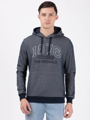 Super Combed Cotton Rich Printed Hoodie Sweatshirt with Ribbed Cuffs and Side Pockets