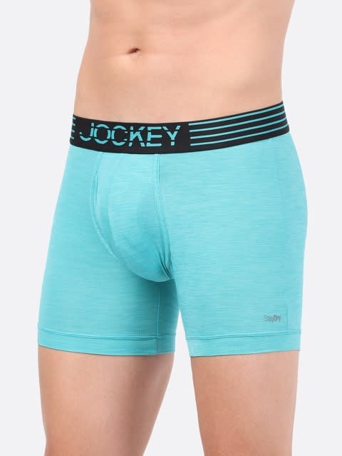 Men's Microfiber Mesh Elastane Stretch Sports Boxer Brief with Stay Dry Technology - Caribbean Turquoise