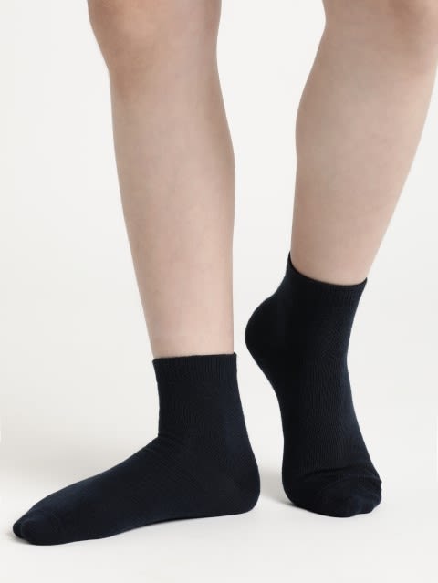 Unisex Kid's Compact Cotton Stretch Solid Ankle Length Socks With Stay Fresh Treatment - Black