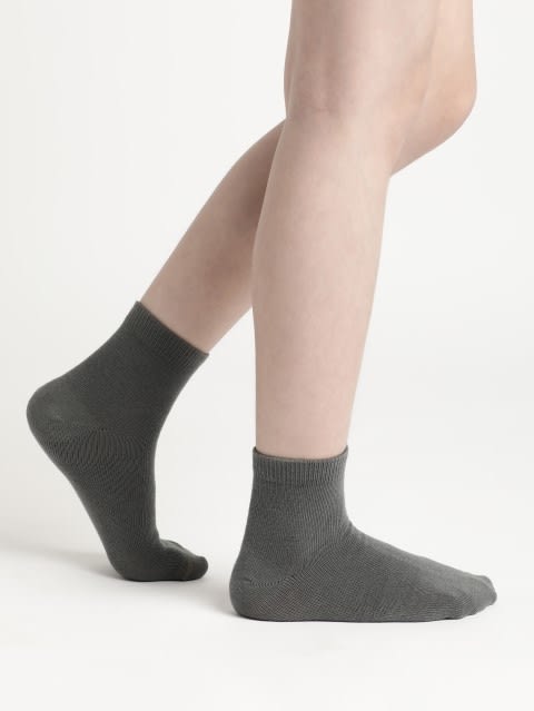 Unisex Kid's Compact Cotton Stretch Solid Ankle Length Socks With Stay Fresh Treatment - Gun Metal