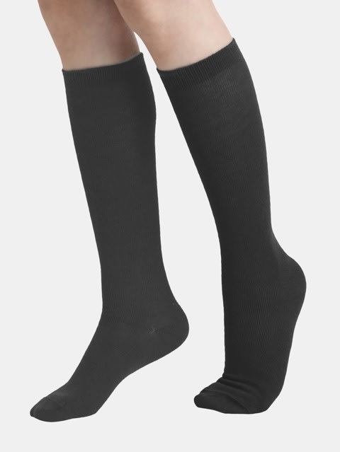 Unisex Kid's Compact Cotton Stretch Solid Knee Length Socks With Stay Fresh Treatment - Gun Metal