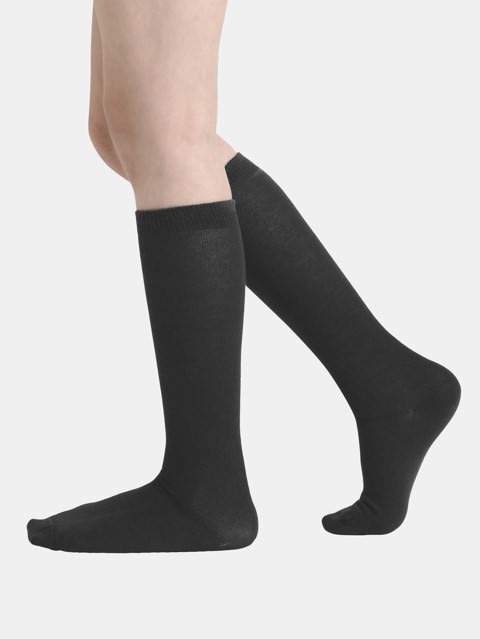 Unisex Kid's Compact Cotton Stretch Solid Knee Length Socks With Stay Fresh Treatment - Gun Metal