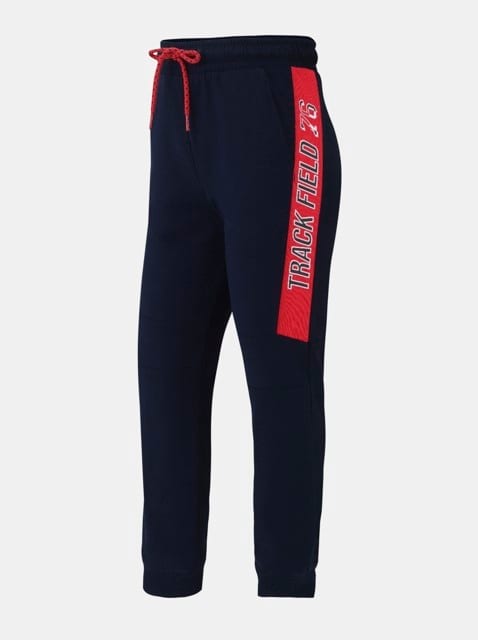 Boy's Super Combed Cotton Rich Graphic Printed Joggers with Side Pockets and Ribbed Cuff Hem - Navy