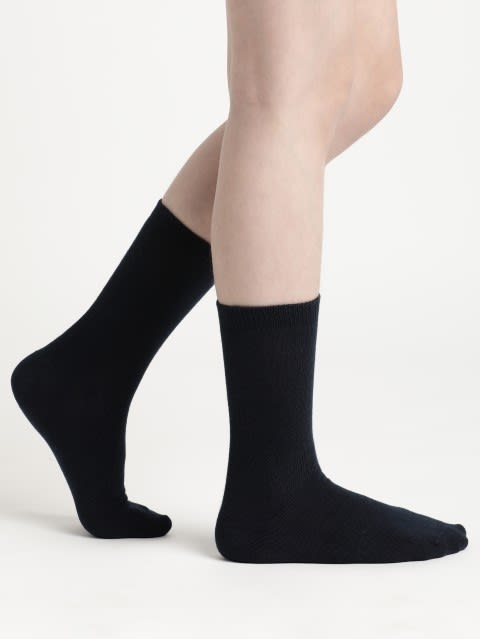 Unisex Kid's Compact Cotton Stretch Solid Crew Length Socks With Stay Fresh Treatment - Black