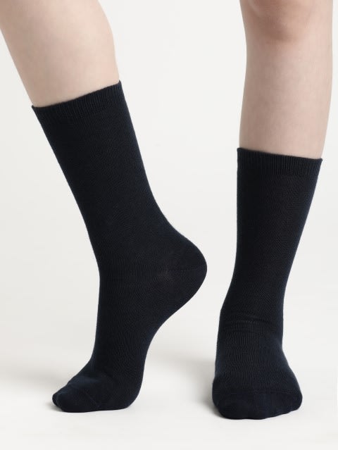 Unisex Kid's Compact Cotton Stretch Solid Crew Length Socks With Stay Fresh Treatment - Black