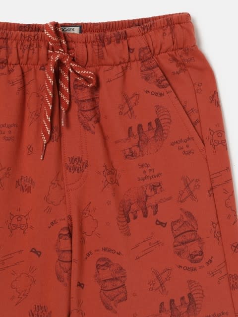 Boy's Super Combed Cotton French Terry Printed Shorts with Pockets and Turn Up Hem Styling - Cinnabar Assorted Prints