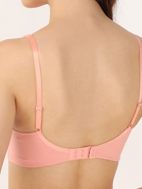 Women's Wirefree Non Padded Super Combed Cotton Elastane Stretch Full Coverage Everyday Bra with Concealed Shaper Panel and Broad Fabric Straps - Candlelight Peach