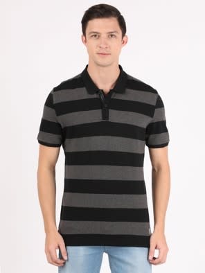 Black & Charcoal Melange Half Sleeve POLO T-Shirt