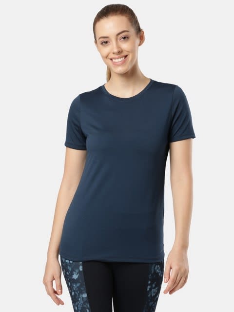 Women's Microfiber Fabric Relaxed Fit Solid Round Neck Half Sleeve T-Shirt With Stay Fresh Treatment - Cosmic Sapphire