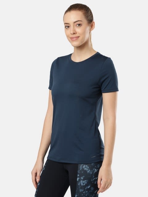 Women's Microfiber Fabric Relaxed Fit Solid Round Neck Half Sleeve T-Shirt With Stay Fresh Treatment - Cosmic Sapphire