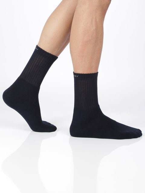 Ribbed Crew Socks for Men (Pack of 3) - Black / Navy / Charcoal Melange