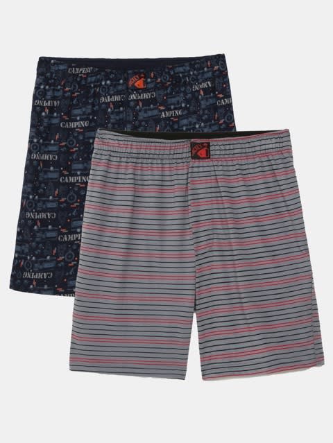 Boy's Super Combed Cotton Printed Boxer Shorts with Side Pockets - Assorted(Pack of 2)