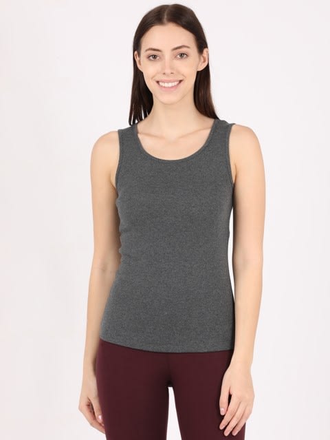 Women's Super Combed Cotton Rib Fabric Slim Fit Solid Tank Top - Charcoal Melange