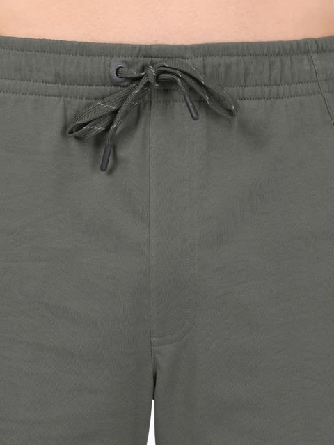 Men's Super Combed Cotton Rich Regular Fit Solid Shorts with Side Pockets - Deep Olive