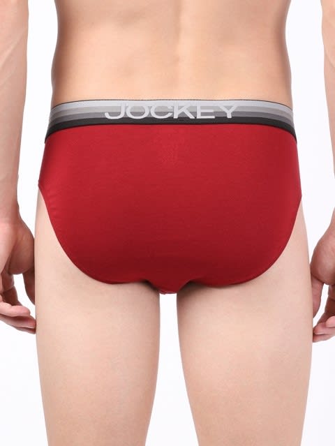 Men's Super Combed Cotton Elastane Stretch Solid Brief with Ultrasoft Waistband - Red Pepper