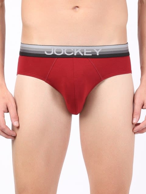 Men's Super Combed Cotton Elastane Stretch Solid Brief with Ultrasoft Waistband - Red Pepper