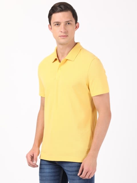Men's Super Combed Cotton Rich Pique Fabric Solid Half Sleeve Polo T-Shirt - Corn Silk