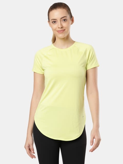 Women's Microfiber Fabric Relaxed Fit Solid Curved Hem Styled Half Sleeve T-Shirt With Stay Fresh Treatment - Daiquiri Green