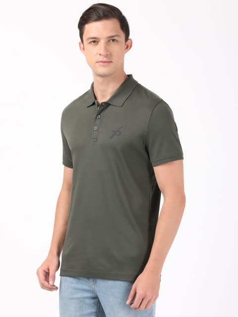 Men's Super Combed Cotton Rich Solid Half Sleeve Polo T-Shirt - Deep Olive