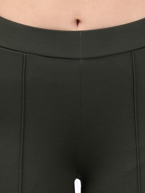 Women's Rayon Nylon Elastane Stretch Treggings with Side Zipper Pockets - Deep Depths