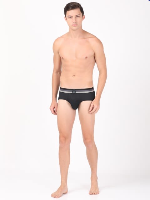 Men's Microfiber Elastane Stretch Solid Brief with Stay Dry Technology - Black