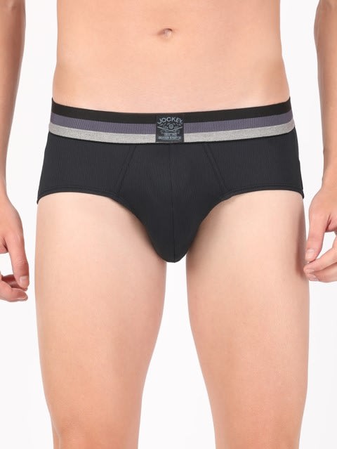 Men's Microfiber Elastane Stretch Solid Brief with Stay Dry Technology - Black