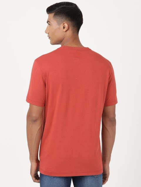 Men's Super Combed Cotton Rich Graphic Printed Round Neck Half Sleeve T-Shirt - Cinnabar