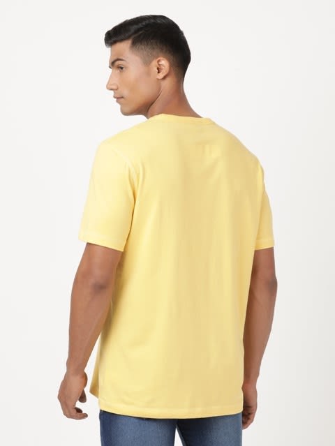 Men's Super Combed Cotton Rich Graphic Printed Round Neck Half Sleeve T-Shirt - Corn Silk