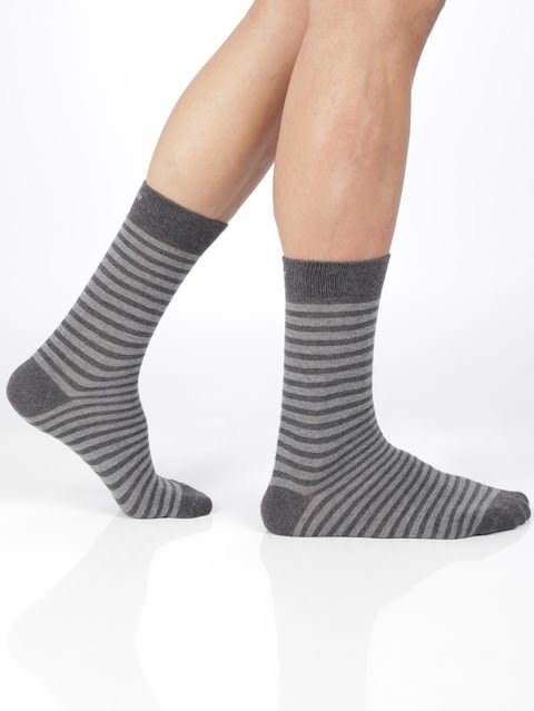Men's Compact Cotton Stretch Crew Length Socks With Stay Fresh Treatment - Charcoal Melange