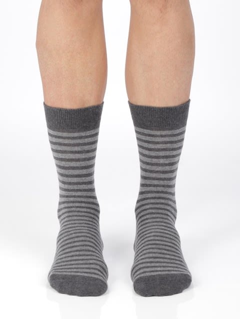Men's Compact Cotton Stretch Crew Length Socks With Stay Fresh Treatment - Charcoal Melange