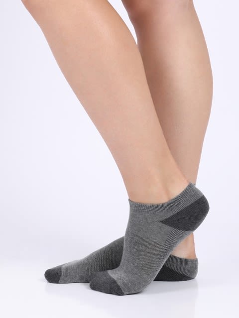 Women's Cotton Nylon Blend Solid Low Show Socks with Stay Fresh Treatment - Charcoal Melange & Mid Grey Melange(Pack of 2)