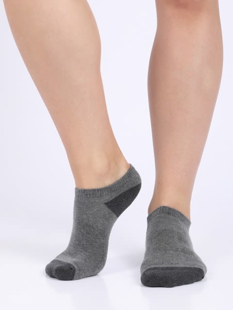 Women's Cotton Nylon Blend Solid Low Show Socks with Stay Fresh Treatment - Charcoal Melange & Mid Grey Melange(Pack of 2)