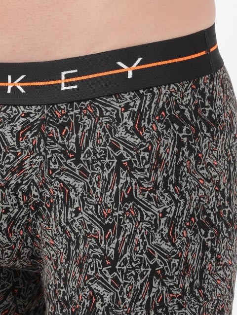 Men's Super Combed Cotton Elastane Stretch Printed Trunk with Ultrasoft Waistband - Black
